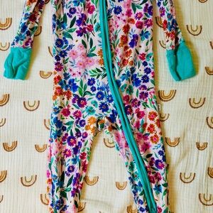Little Sleepies Sweet Pea Floral Zip One-Piece Footie with Teal Trim